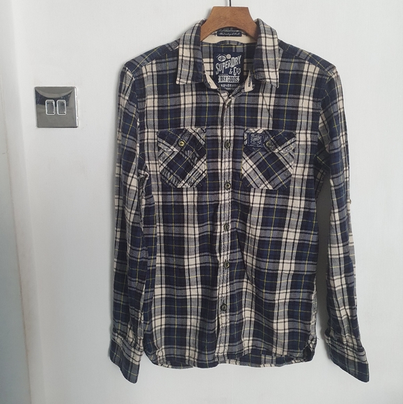 Superdry navy check shirt Medium mens slim fit - Picture 2 of 5